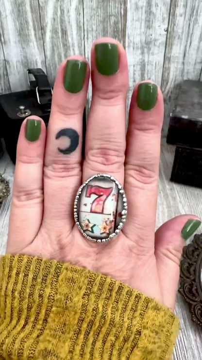 Road To Nowhere - Lucky Number 7 Slot Machine Ring Fine Silver Size 10.5 / One of a Kind