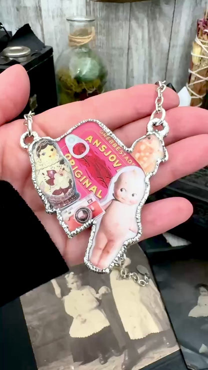 Vintage Collage Necklace (Kewpie Doll, Camera, Nesting Doll, etc.) - Fine Silver Necklace The Paper Project Collection / One of a Kind