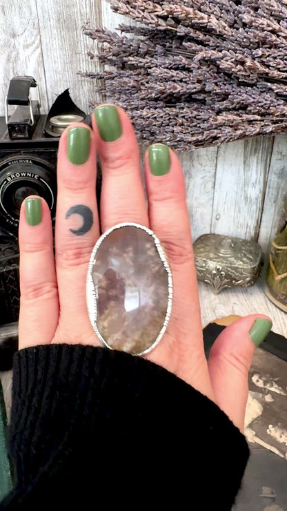 The Colossal Collection - Fancy Moss Agate Crystal Ring Set in Fine Silver Size 8.5 / One of a Kind