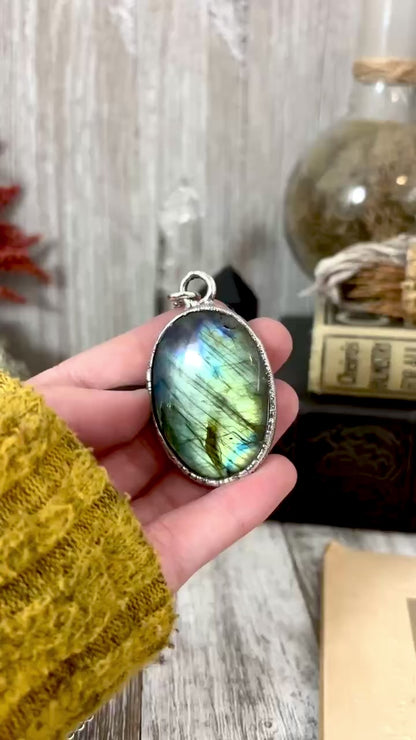 Blue Labradorite Crystal Necklace in Fine Silver / Foxlark Collection - One of a Kind
