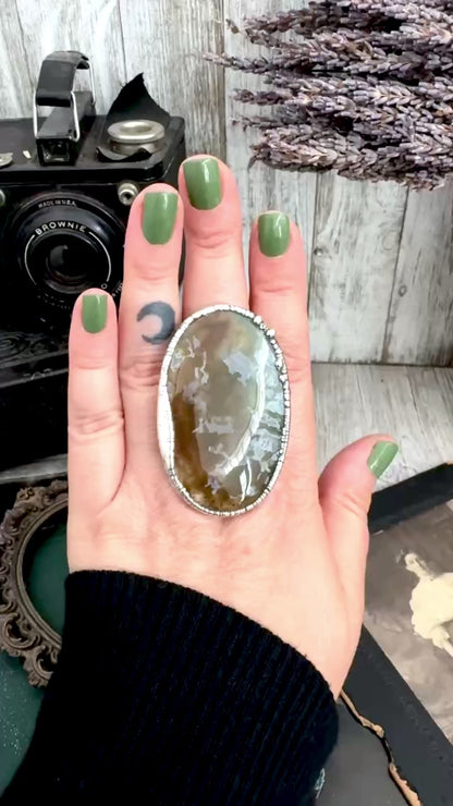 The Colossal Collection - Fancy Moss Agate Crystal Ring Fine Silver Size 9 / Foxlark Collection - One of a Kind