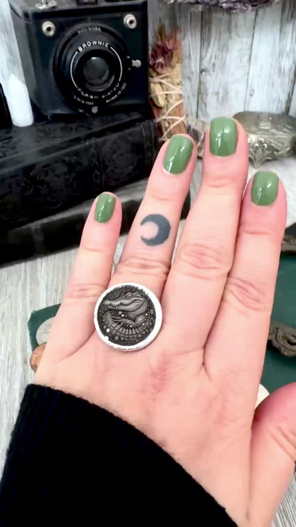 Lucky Penny Club - HOBO Nickel Alligator Coin Ring Fine Silver Size 7.5 / One of a Kind