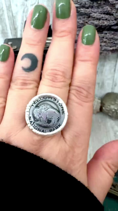 Lucky Penny Club - Vintage Collectible Yellowstone National Park Token Ring Fine Silver Size 10 / One of a Kind