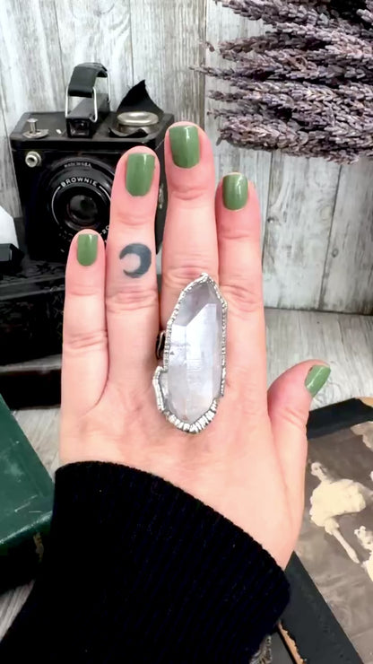 The Colossal Collection - Aqua Aura Quartz Crystal Ring Set in Fine Silver Size 8.5 / One of a Kind
