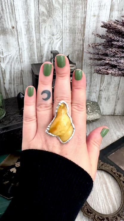 The Colossal Collection - Raw Baltic Amber Crystal Ring Fine Silver Size 10 / Foxlark Collection - One of a Kind