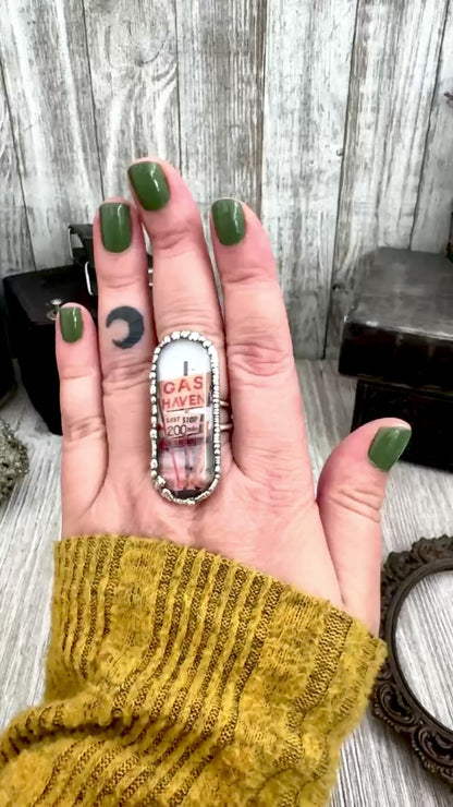 Road To Nowhere - Gas Station Last Stop Road Sign Ring Fine Silver Size 9 / One of a Kind