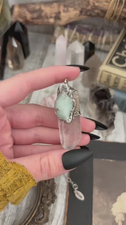 Clear Quartz & Aquamarine Crystal Statement Necklace in Fine Silver / Foxlark Collection