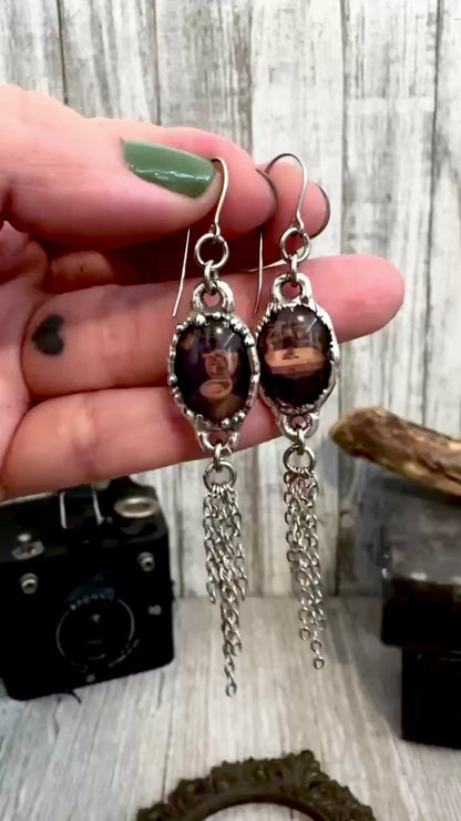 Road To Nowhere - Mismatched Vintage Dive Bar Bathroom Toilet / Sink Fine Silver Long Fringe Earrings