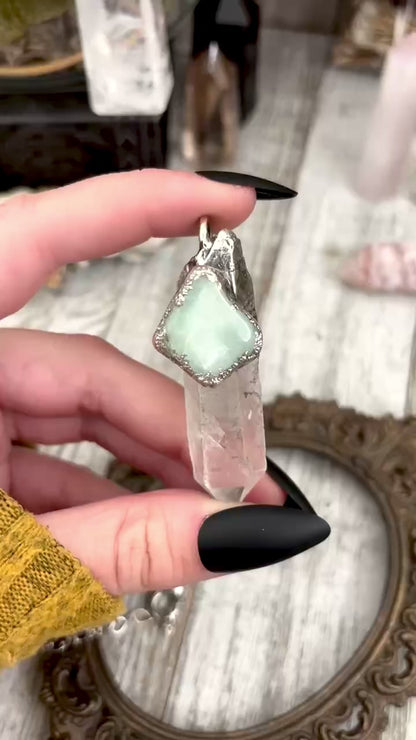 Clear Quartz & Aquamarine Crystal Statement Necklace in Fine Silver / Foxlark Collection