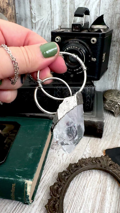 The Colossal Collection - Raw Aqua Aura Quartz Crystal  Necklace in Fine Silver / One of a Kind