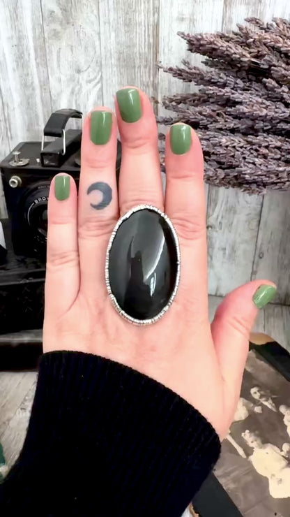 The Colossal Collection - Black/Rainbow Obsidian Crystal Ring Fine Silver Size 10 / One of a Kind
