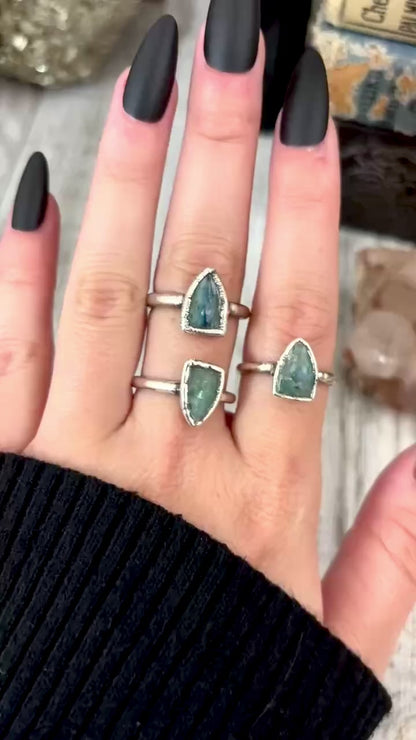 Blue Kyanite Triangle Ring Fine Silver Small Faceted Stone Ring Size 5 6 7 8 9 10 11 / Foxlark Collection
