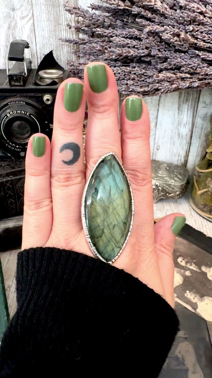 The Colossal Collection - Labradorite Crystal  Ring Fine Silver Size 11 / Foxlark Collection - One of a Kind