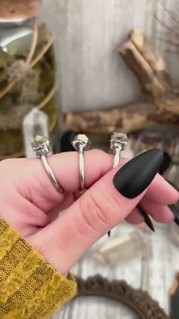 Pyrite Ring in Fine Silver Small Stone Ring Size 7 8 9 10 11