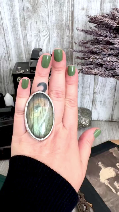 The Colossal Collection - Labradorite Crystal Ring Fine Silver Size 8 / Foxlark Collection - One of a Kind