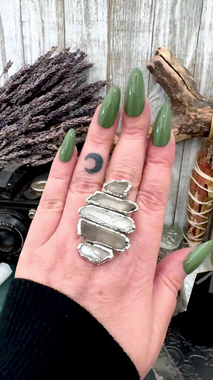 Multi Stone Clear Quartz & Smoky Quartz Ring In Fine Silver Size 9 / Foxlark Collection