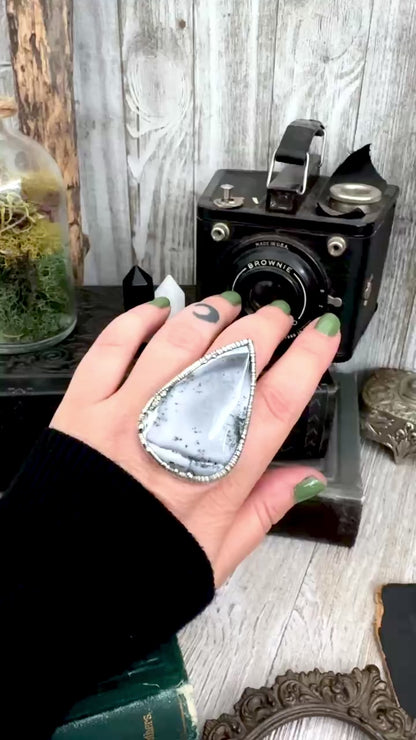 The Colossal Collection -Dendritic Agate Crystal Ring Set in Fine Silver Size 10 / One of a Kind