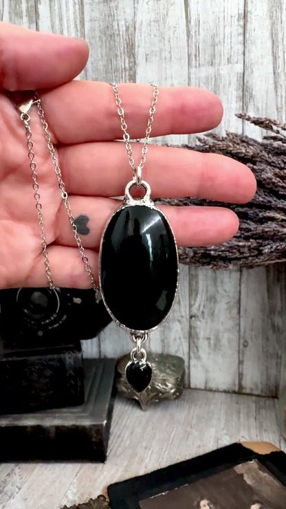 The Colossal Collection - Black Obsidian and Black Onyx Dangly Crystal Necklace in Fine Silver / One of a Kind
