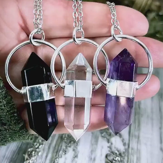 Clear Quartz Crystal Point Necklace in Sterling Silver  -Designed by FOXLARK Collection.