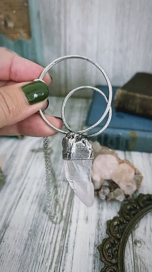 Raw Clear Quartz Crystal Necklace in Fine Silver / Bohemian Jewelry Gift for her