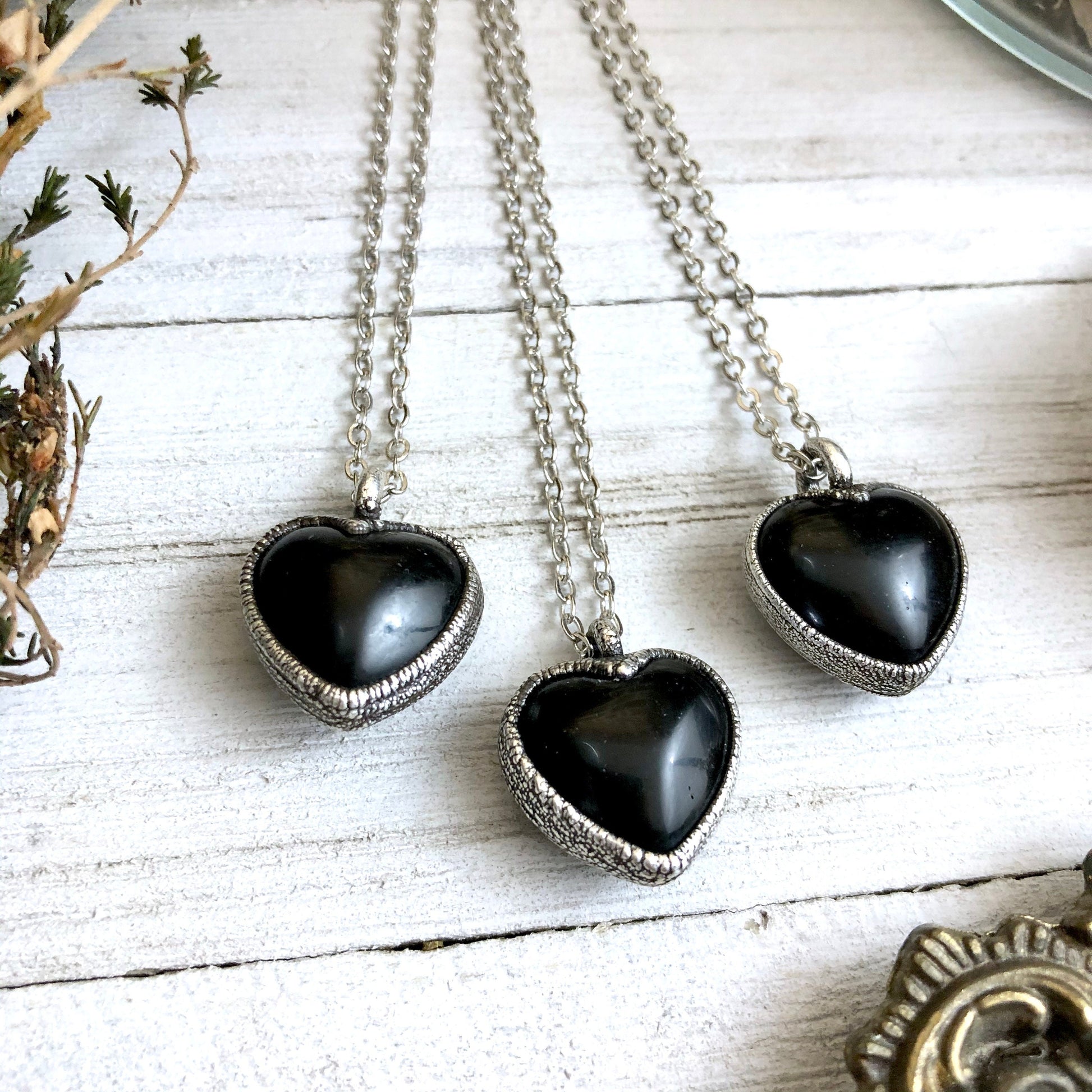 Dainty Obsidian Necklace Silver Crystal Heart Necklace Pendant / - Foxlark Crystal Jewelry