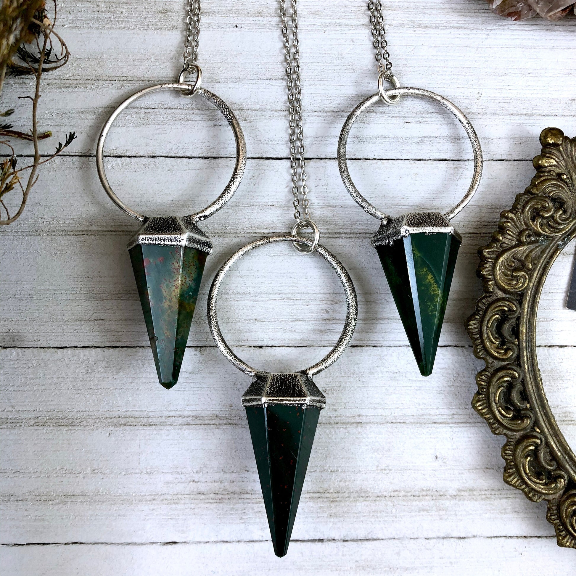 Silver Crystal Pendulum Necklace / Bloodstone Necklace in Silver - Foxlark Crystal Jewelry