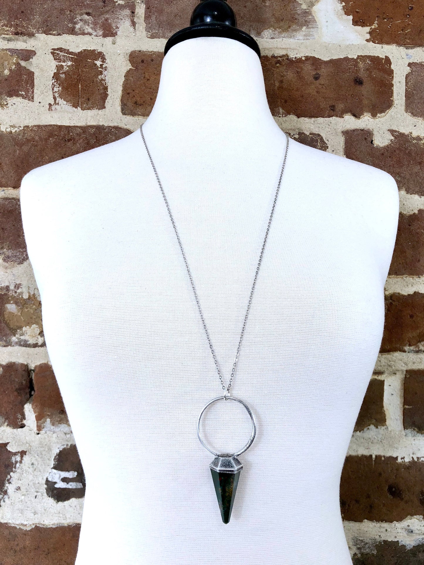 Silver Crystal Pendulum Necklace / Bloodstone Necklace in Silver - Foxlark Crystal Jewelry
