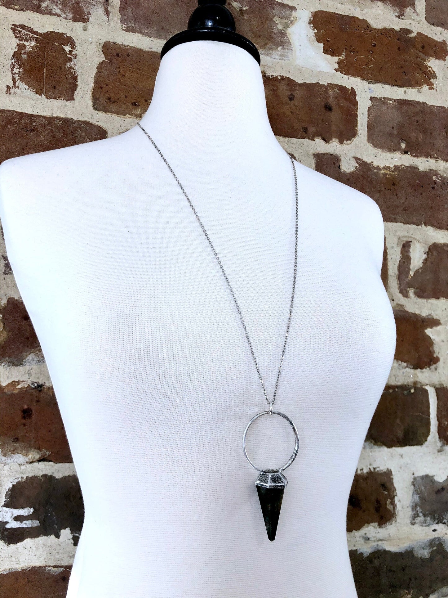Silver Crystal Pendulum Necklace / Bloodstone Necklace in Silver - Foxlark Crystal Jewelry