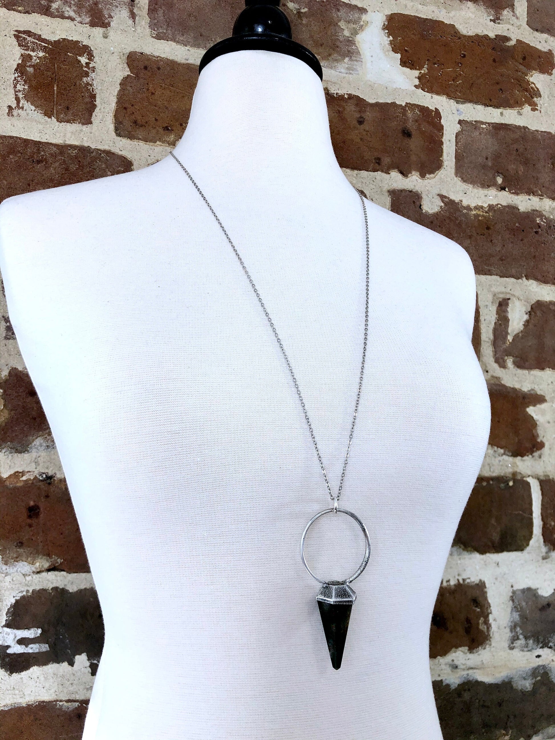 Silver Crystal Pendulum Necklace / Bloodstone Necklace in Silver - Foxlark Crystal Jewelry