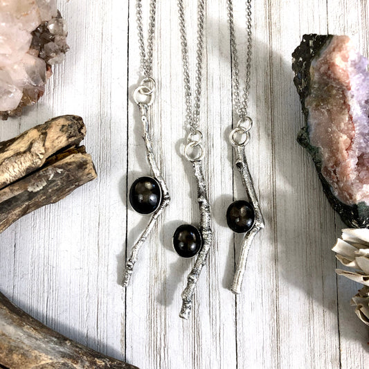 Sticks & Stones Necklace Pendant / Crystal Necklace Black Star Sunstone Silver Necklace