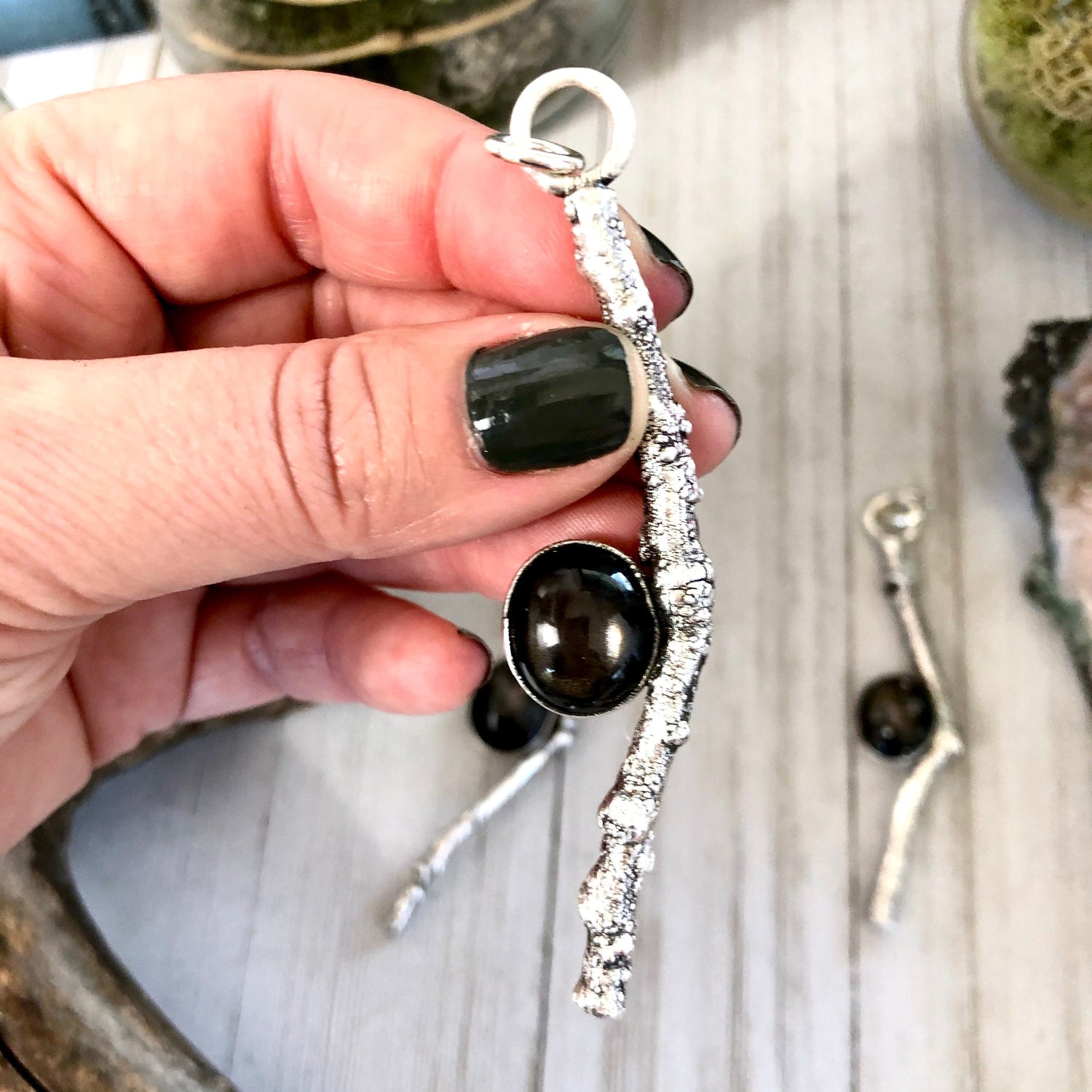 Sticks & Stones Necklace Pendant / Crystal Necklace Black Star Sunstone Silver Necklace