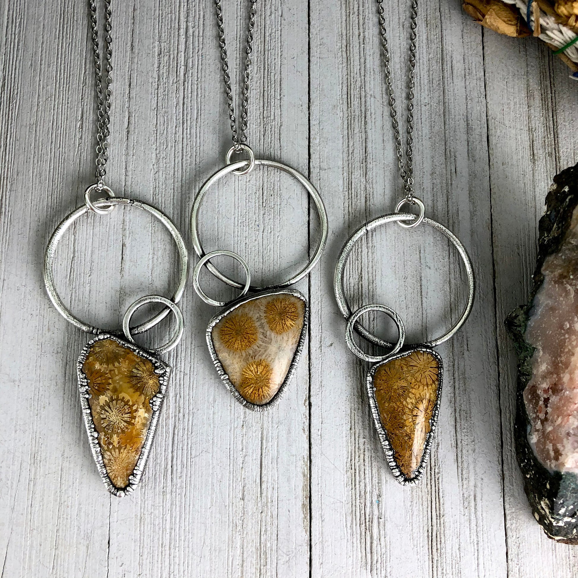 Bohemian Fashion, Bohemian Jewelry, Crystal Jewelry, Crystal Necklace, Crystal Necklaces, Crystal pendant, Etsy ID: 1100808239, Fossilized Coral, FOXLARK- NECKLACES, Gift for her, Healing Crystal, Jewelry, Jewelry For Woman, Necklaces, sale, Silver Jewelr