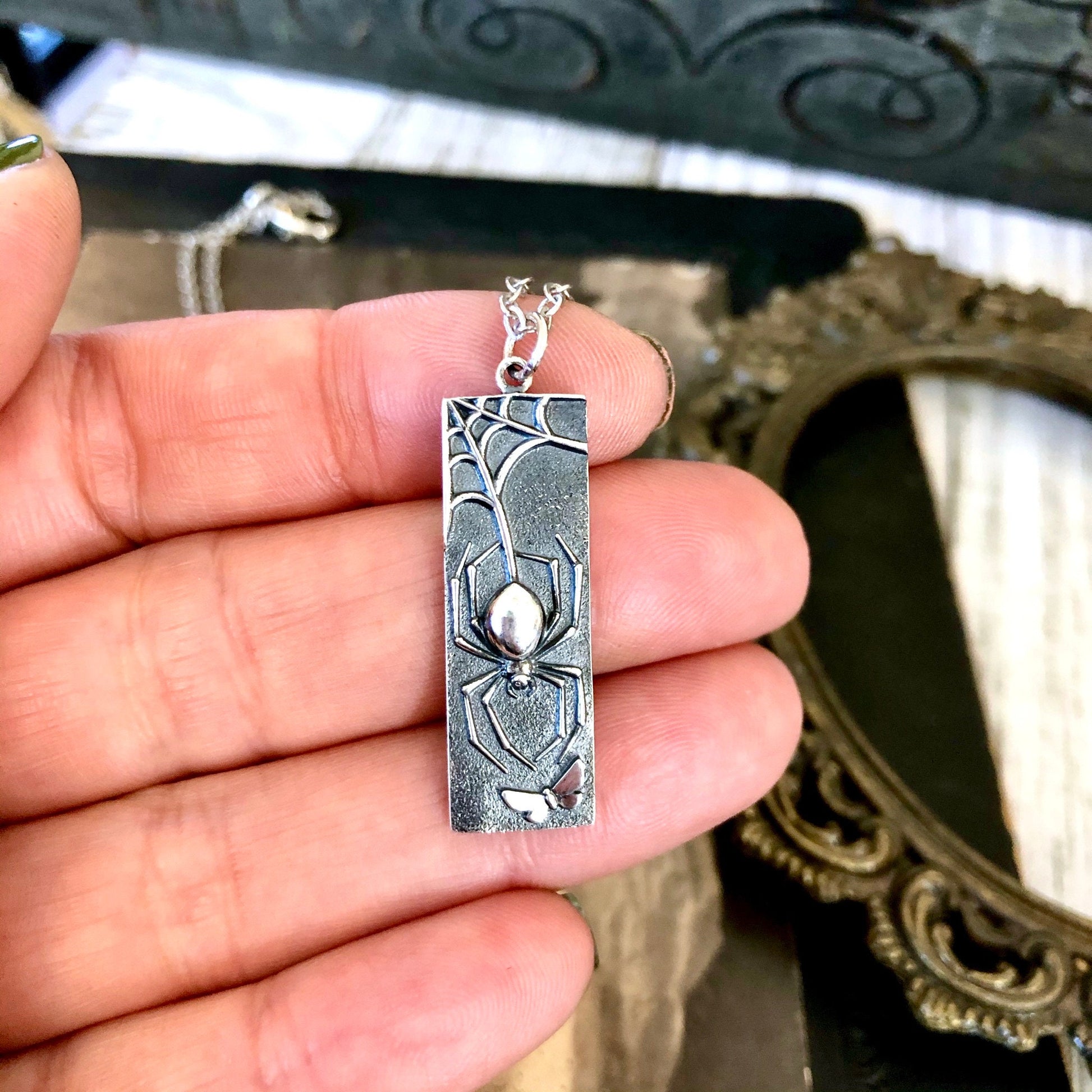 Tiny Talisman Collection - Sterling Silver Spider Necklace Pendant 32mm / - Foxlark Crystal Jewelry