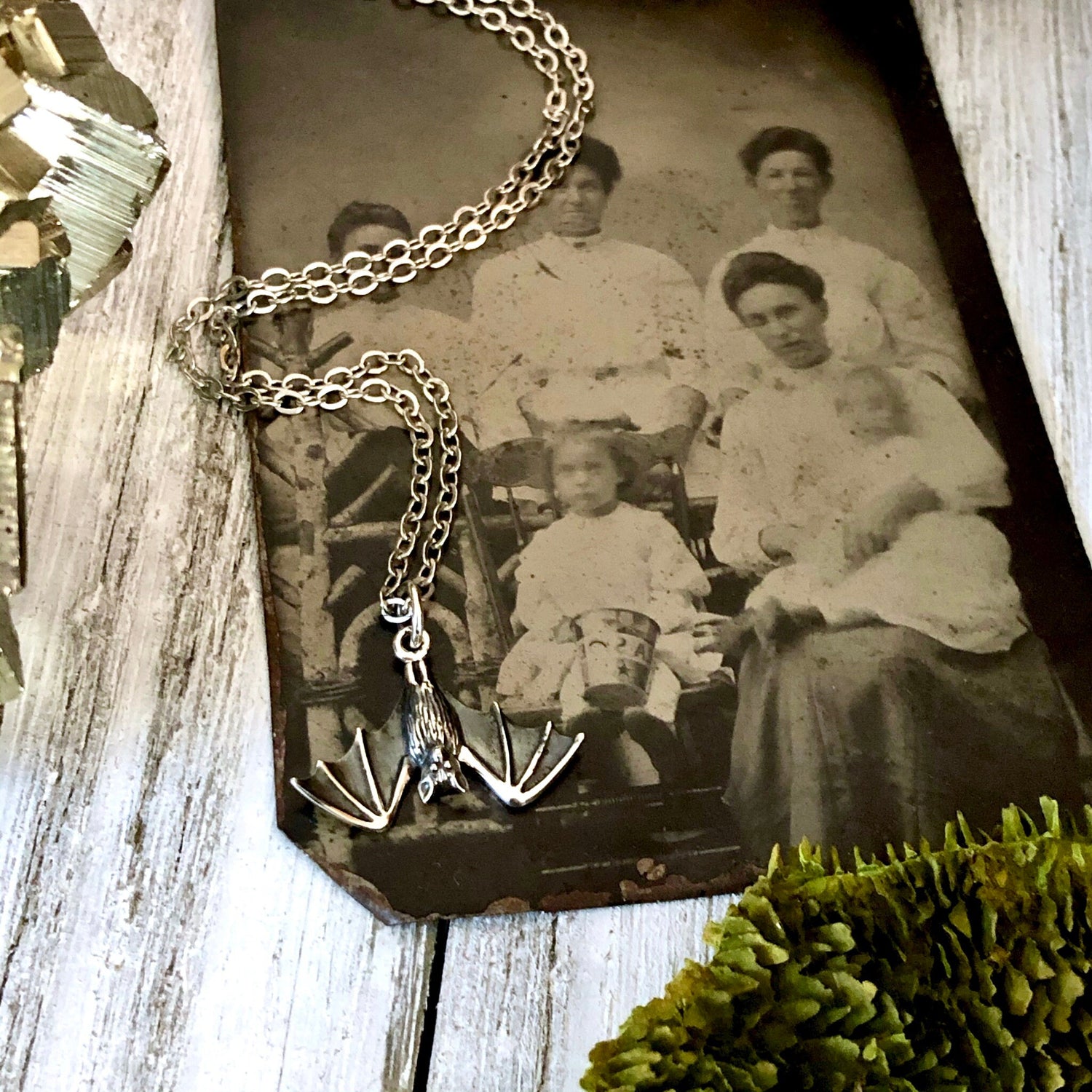 Tiny Talisman Collection - Sterling Silver Tiny Bat Necklace Pendant 12x20mm / Curated Collection
