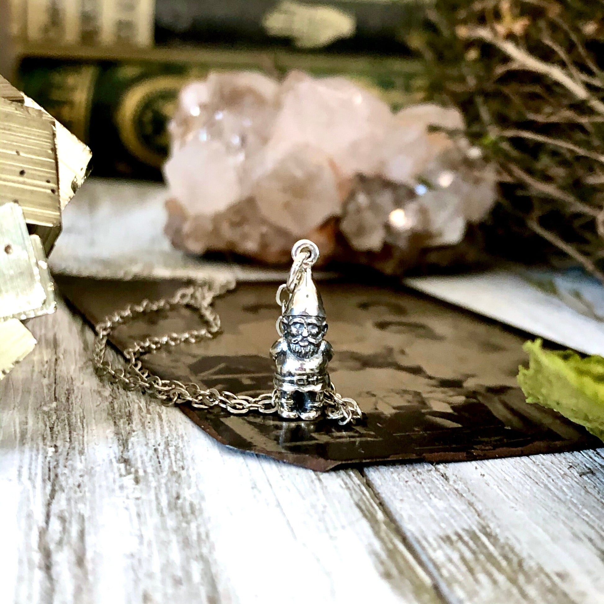 Tiny Talisman Collection - Sterling Silver Teeny Garden Gnome Necklace Pendant 19x7mm / Curated Collection - Foxlark Crystal Jewelry