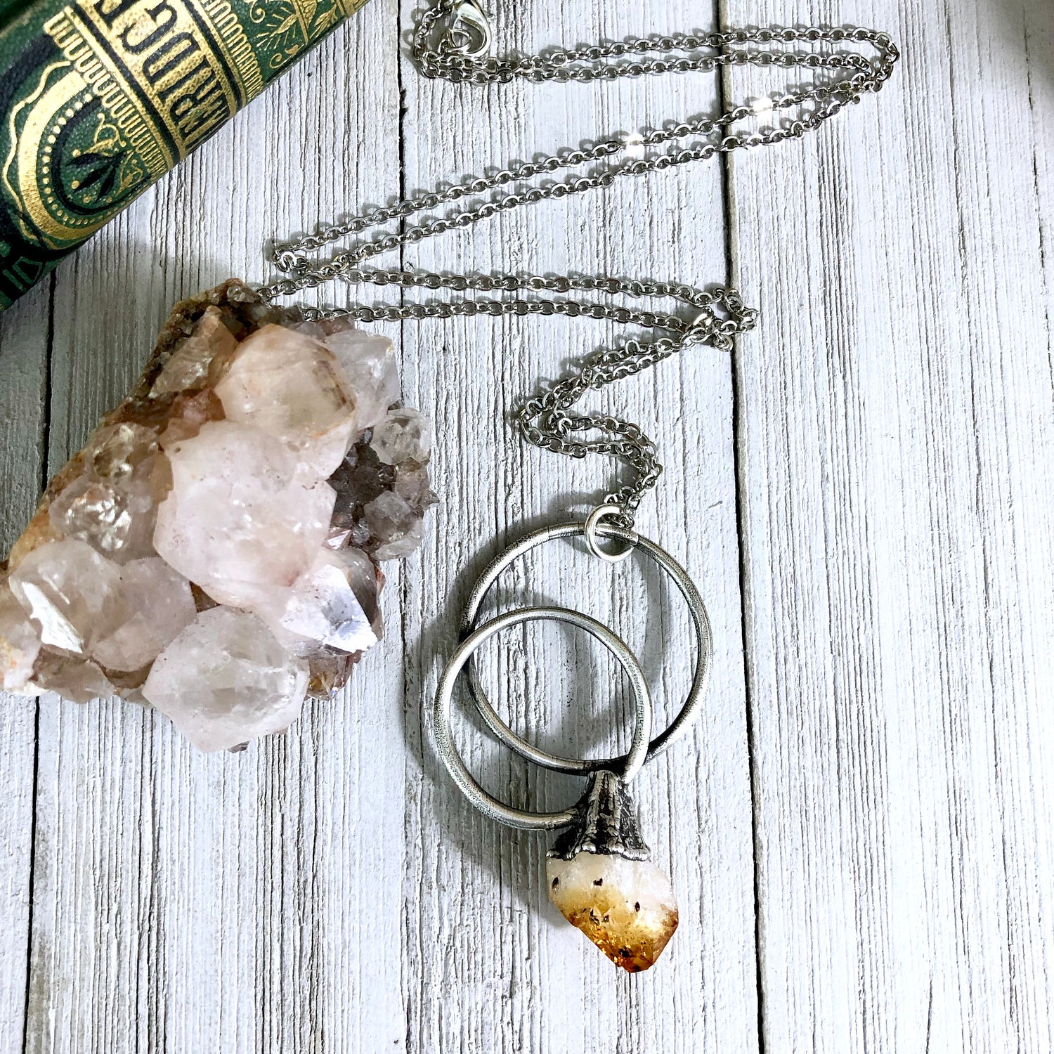 Large Citrine Necklace / Big Crystal Necklace Silver / Natural Crystal Jewelry