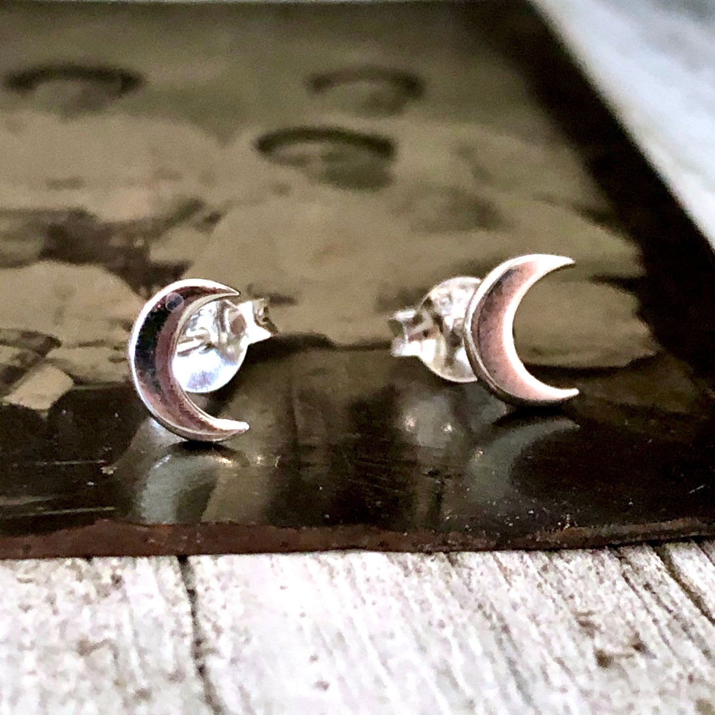 Tiny Sterling Silver Crescent Moon Post Earrings 7x5mm - Foxlark Crystal Jewelry