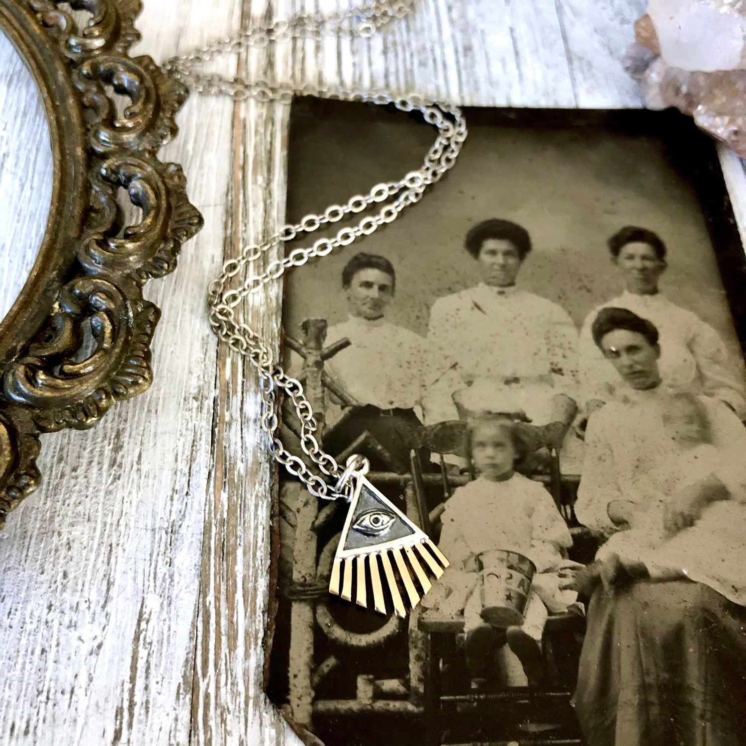 Tiny Talisman Collection - Sterling Silver All Seeing Eye Necklace Pendant with Bronze 18x14mm / Curated Collection