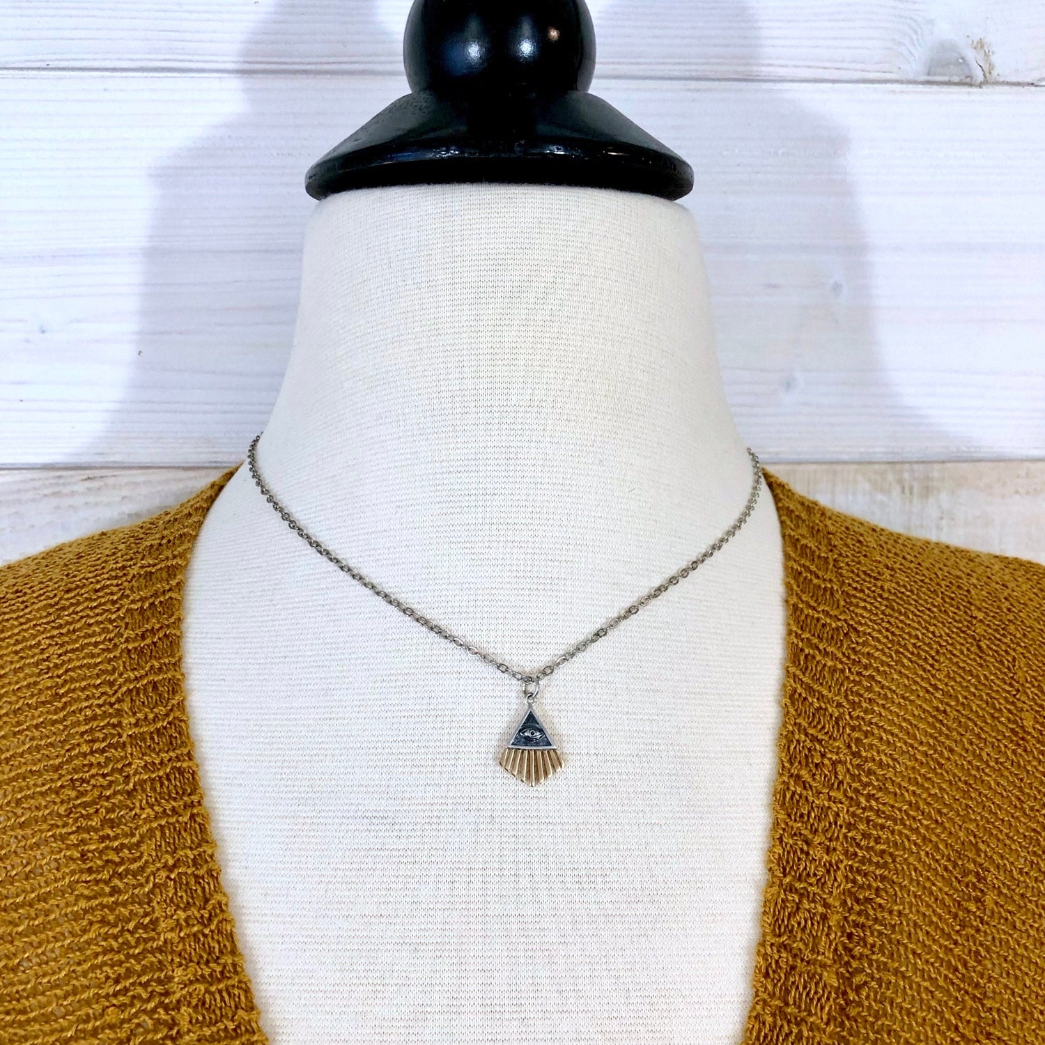 Tiny Talisman Collection - Sterling Silver All Seeing Eye Necklace Pendant with Bronze 18x14mm / Curated Collection