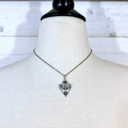 Tiny Talisman Collection - Sterling Silver Geometric Moth Necklace with Sun and Moon 32x21mm  /.