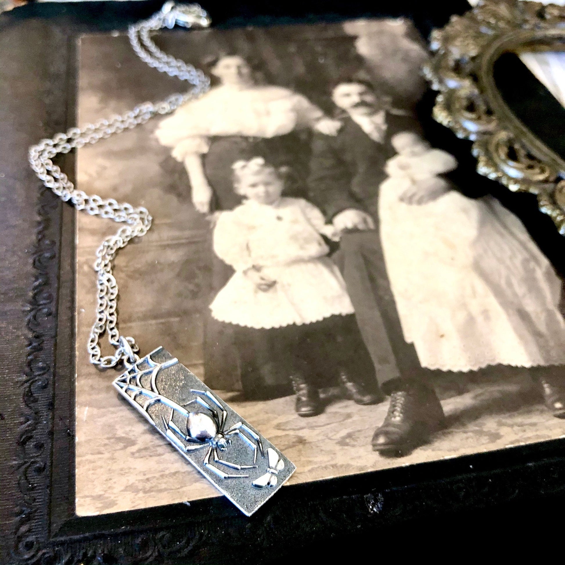 Tiny Talisman Collection - Sterling Silver Spider Necklace Pendant  32mm  /.