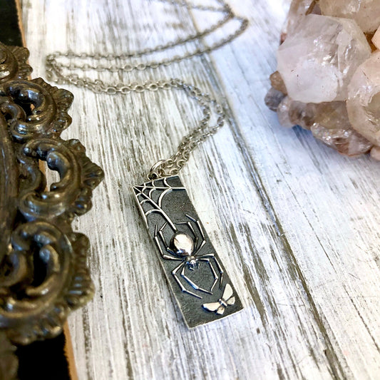 Tiny Talisman Collection - Sterling Silver Spider Necklace Pendant  32mm  /.