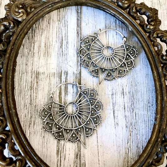 Sterling Silver Geometric Hoop Earrings / Witchy Earrings Gothic Jewelry - Foxlark Crystal Jewelry
