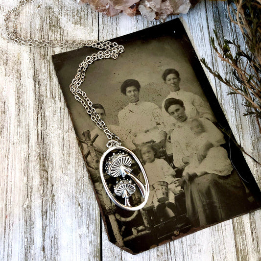 Tiny Talisman Collection - Sterling Silver Tiny Mushroom Necklace Pendant 28x17mm  /.