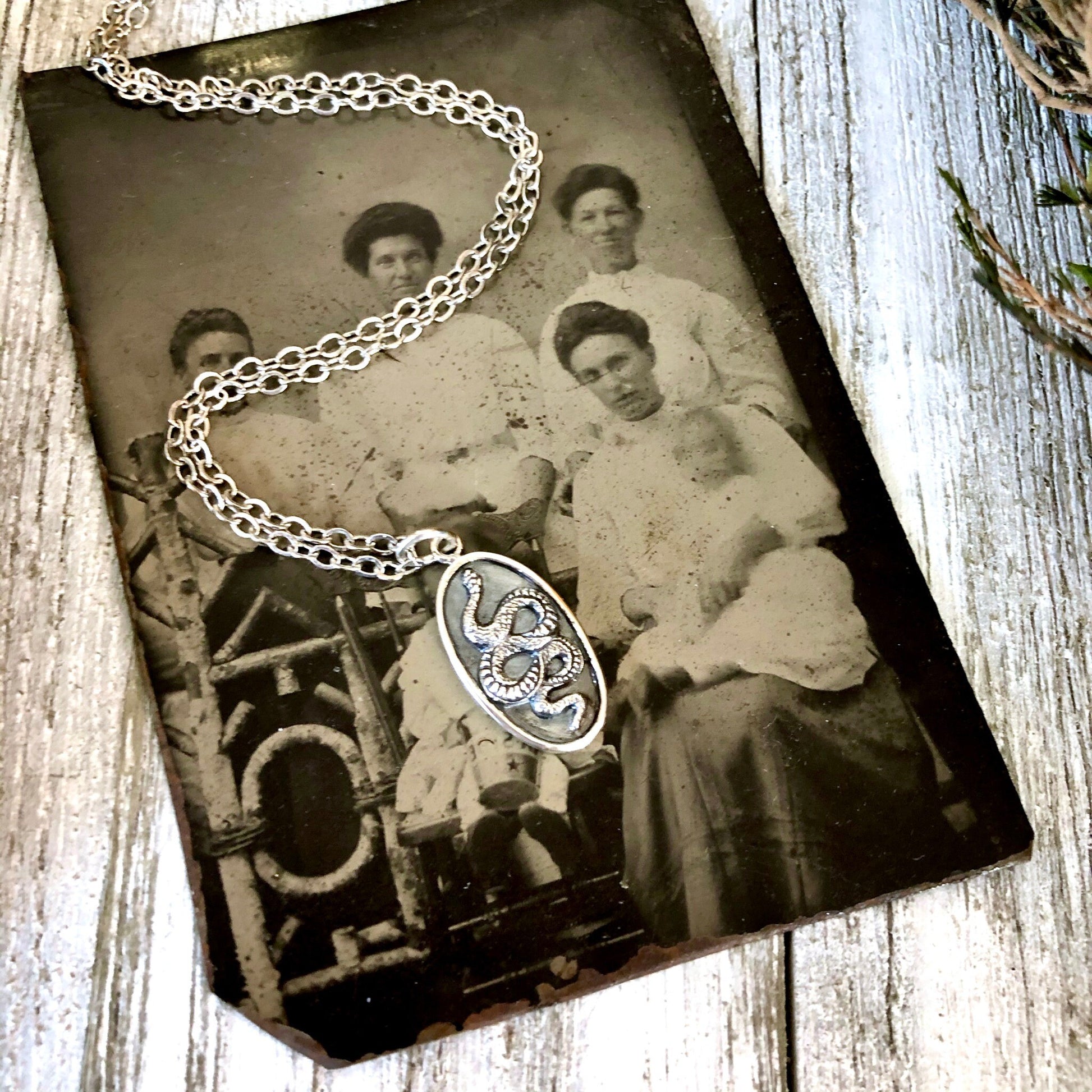 Tiny Taliman Collection - Sterling Silver Snake Pendant 18x10mm  /.