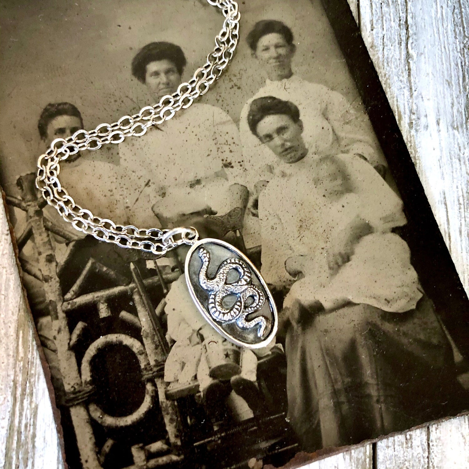 Tiny Taliman Collection - Sterling Silver Snake Pendant 18x10mm / Curated Collection
