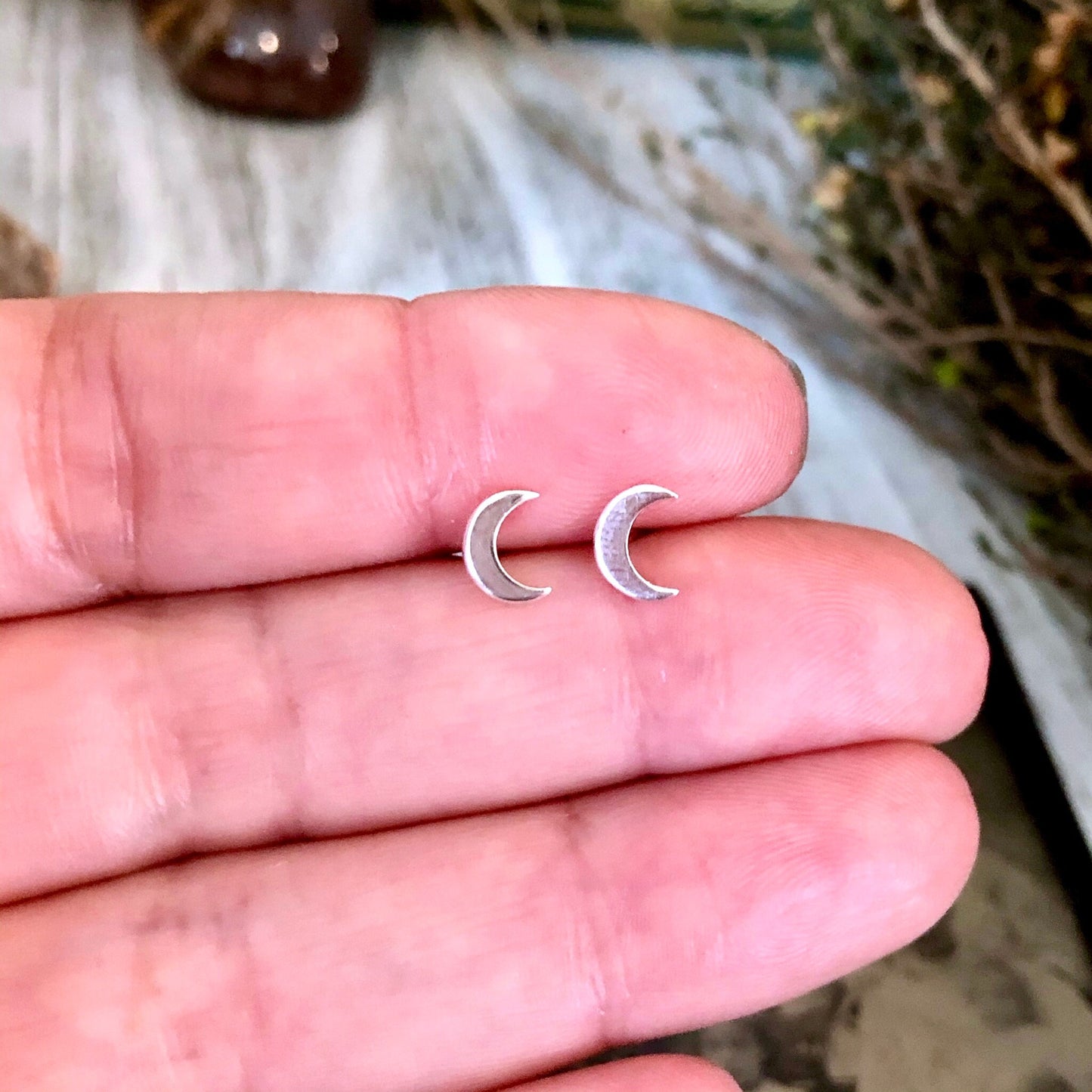 Tiny Sterling Silver Crescent Moon Post Earrings 7x5mm - Foxlark Crystal Jewelry