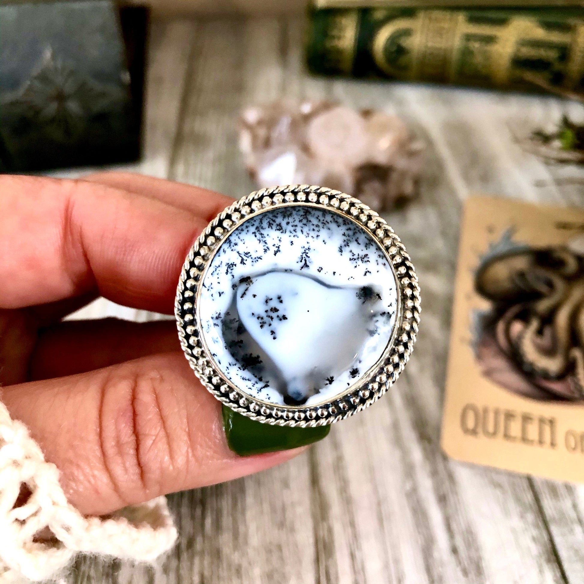 Size 6 Dendritic Opal Statement Ring Set in Sterling Silver / Curated by FOXLARK Collection - Foxlark Crystal Jewelry