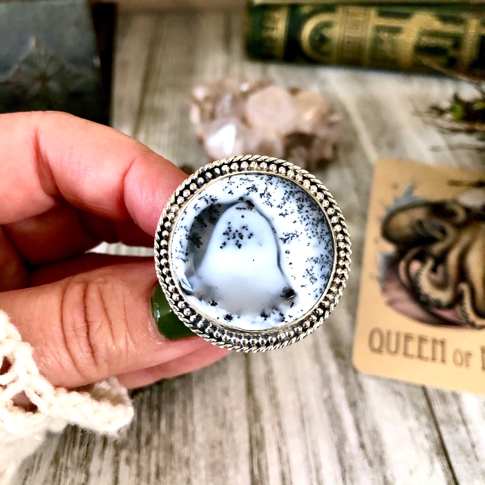 Size 6 Dendritic Opal Statement Ring Set in Sterling Silver / Curated by FOXLARK Collection - Foxlark Crystal Jewelry
