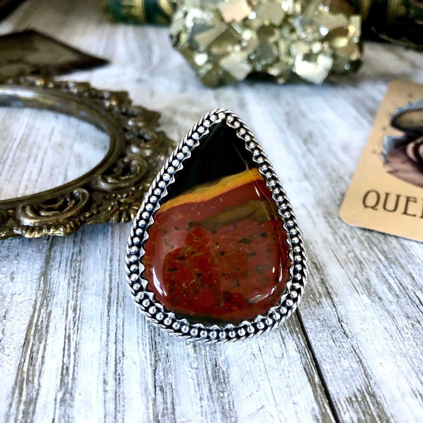 Size 5.5 Huge Bloodstone Statement Ring Set in Sterling Silver / Curated by FOXLARK Collection